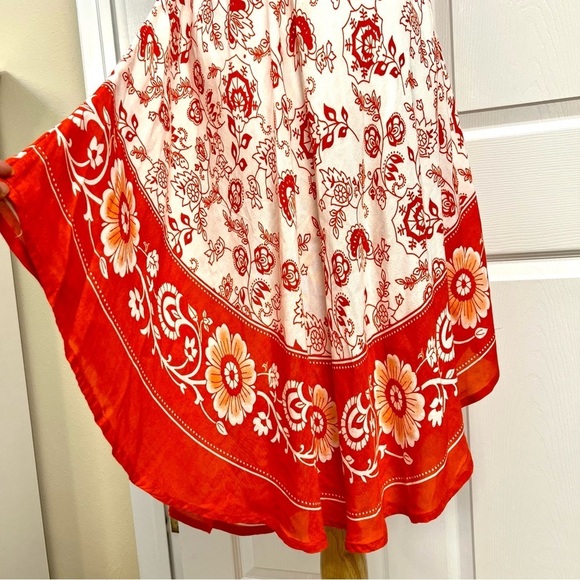 SEVEN ISLANDS New York Orange floral boho flowy resort midi dress women’s size M - Picture 4 of 8